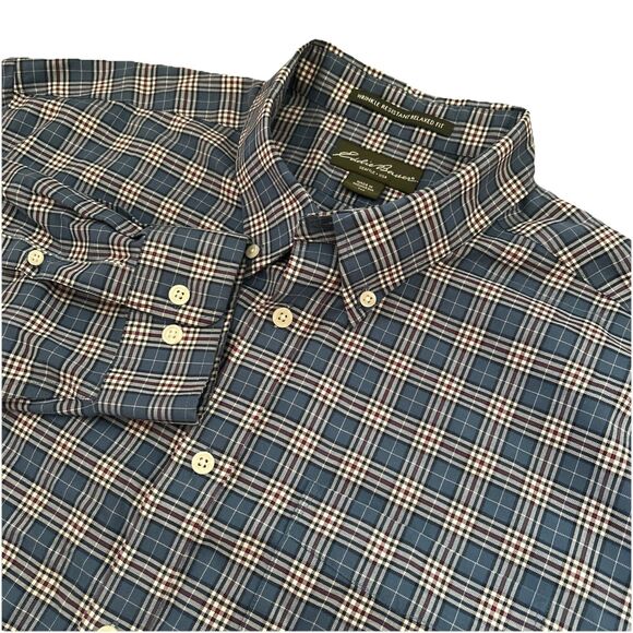 Eddie Bauer Wrinkle Resistant Relaxed Fit Men’s XLT Blue Plaid L/S Button Down - Picture 1 of 6